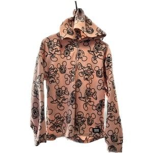 DISNEY MICKEY MOUSE Hoodie Juniors Large 11/13 Fleece Pullover Print Black Pink